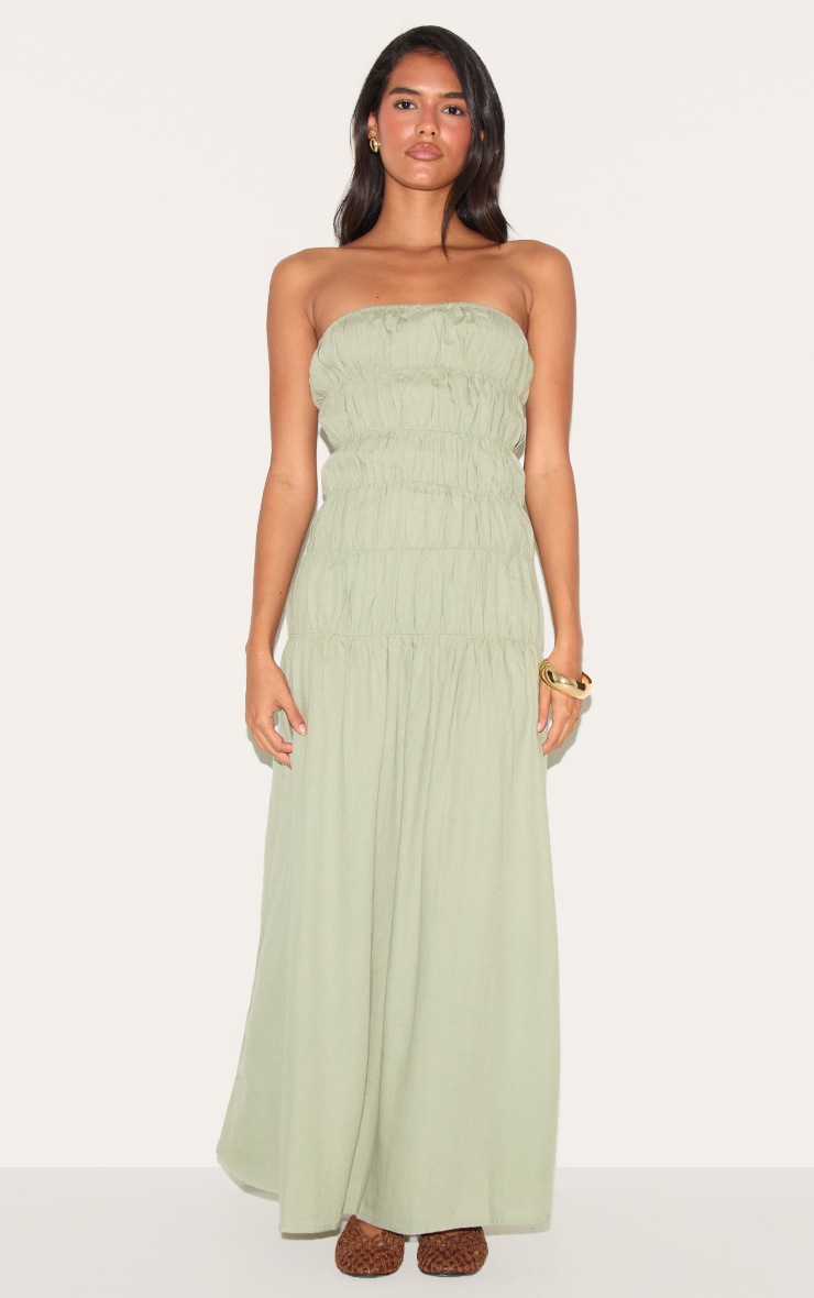 Pretty Little Thing Sage Bandeau Ruched Detail Maxi Dress