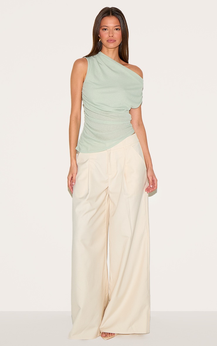 Pretty Little Thing Sage Burnout Mesh Asymmetric Hem Long Top
