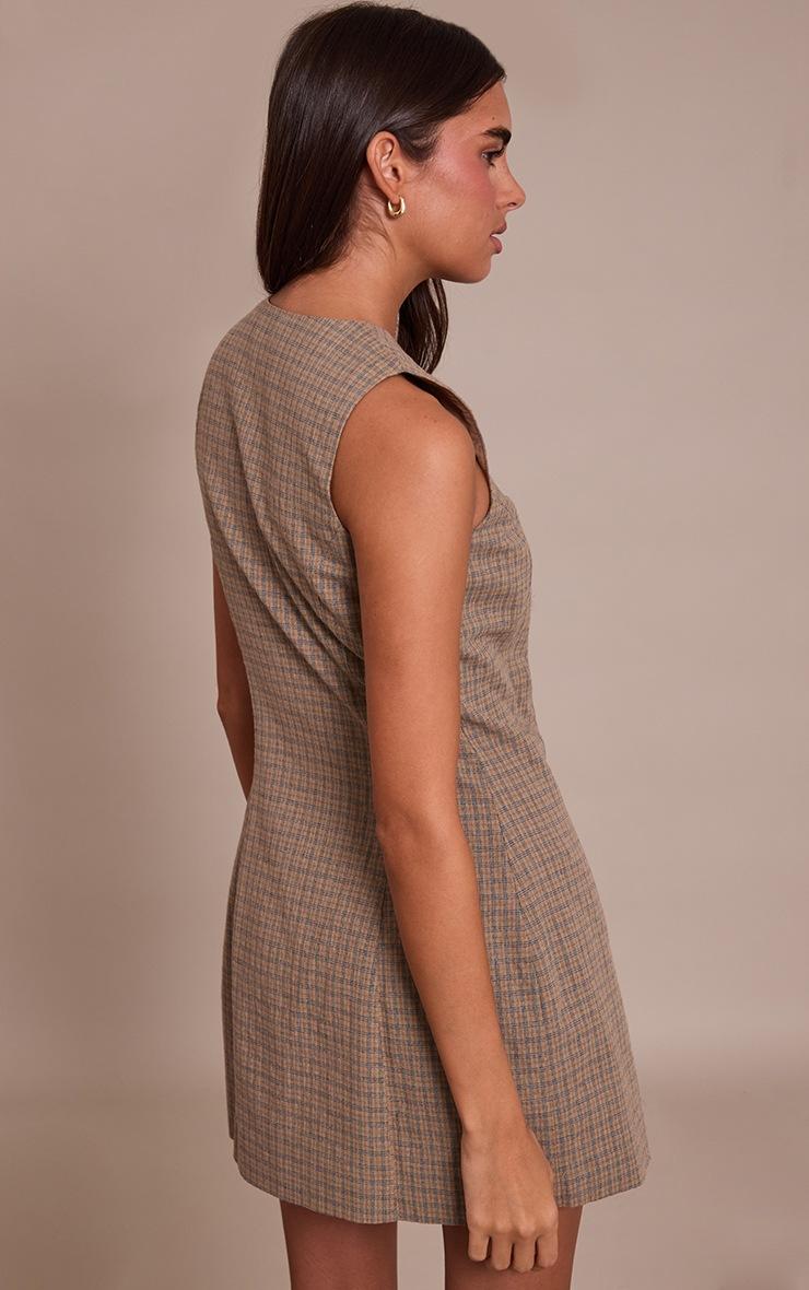 Pretty Little Thing Sage Check Boat Neck Button Down Bodycon Dress
