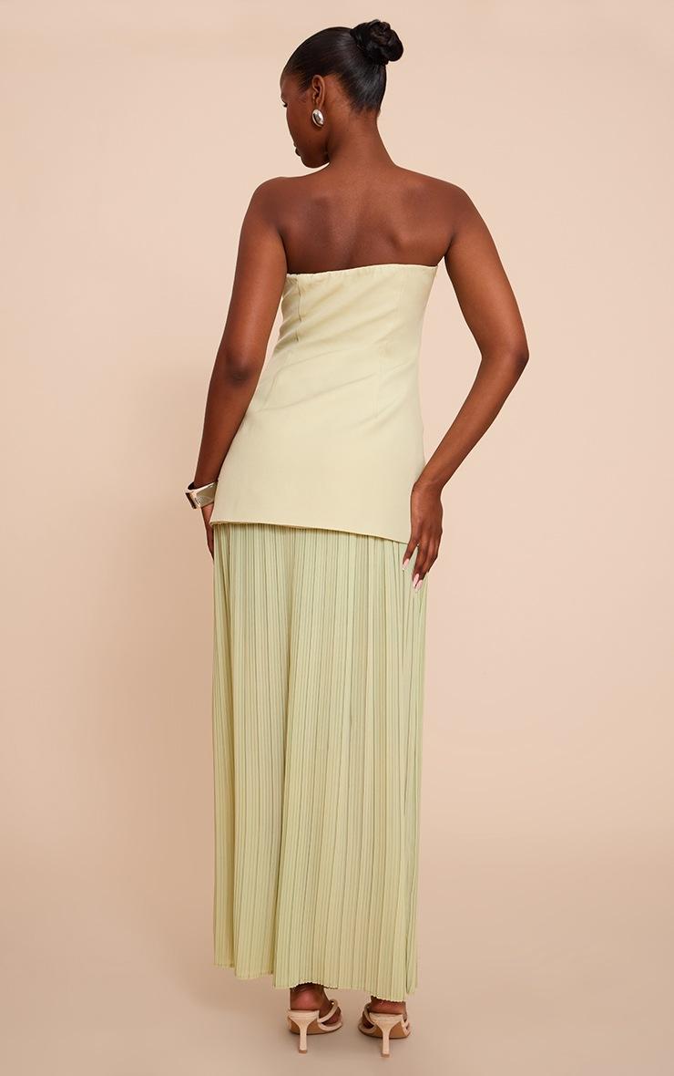 Pretty Little Thing Sage Green Chiffon Pleated Skirt Panel Bandeau Maxi Dress