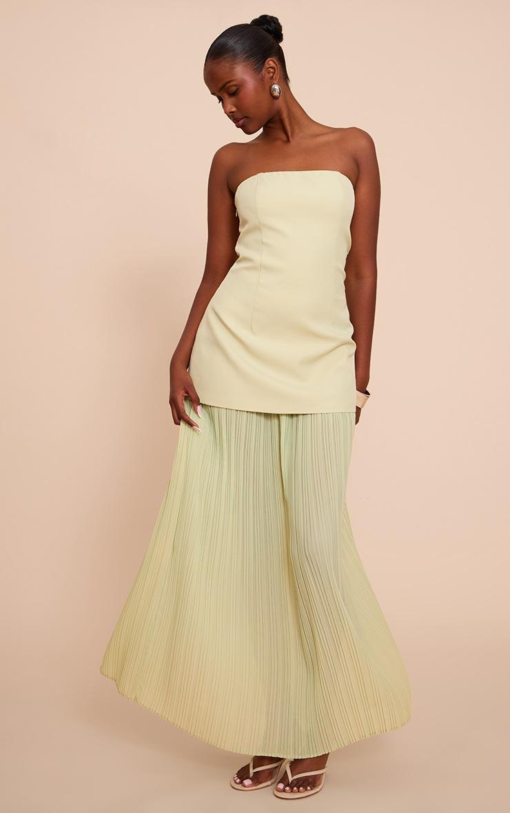 Pretty Little Thing Sage Green Chiffon Pleated Skirt Panel Bandeau Maxi Dress