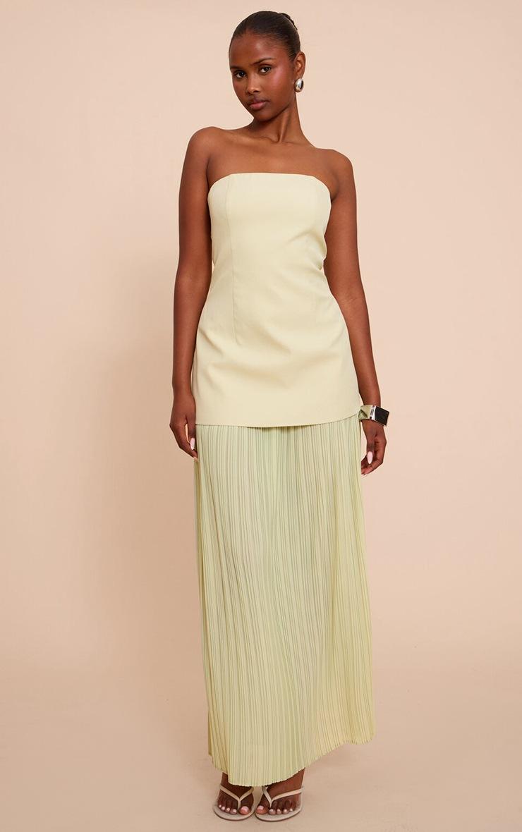 Pretty Little Thing Sage Green Chiffon Pleated Skirt Panel Bandeau Maxi Dress