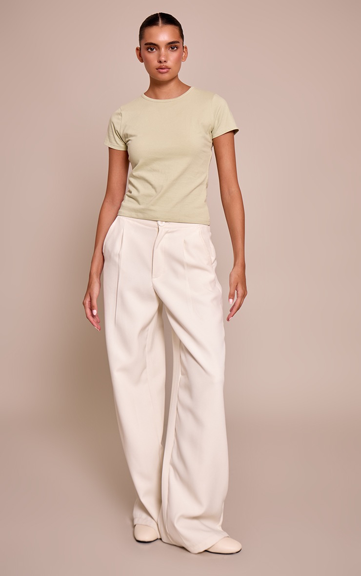 Pretty Little Thing Sage Green Cotton Crew Neck Longline Short Sleeve T-Shirt