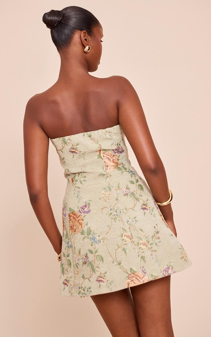 Pretty Little Thing Sage Green Floral Bandeau A Line Shift Dress