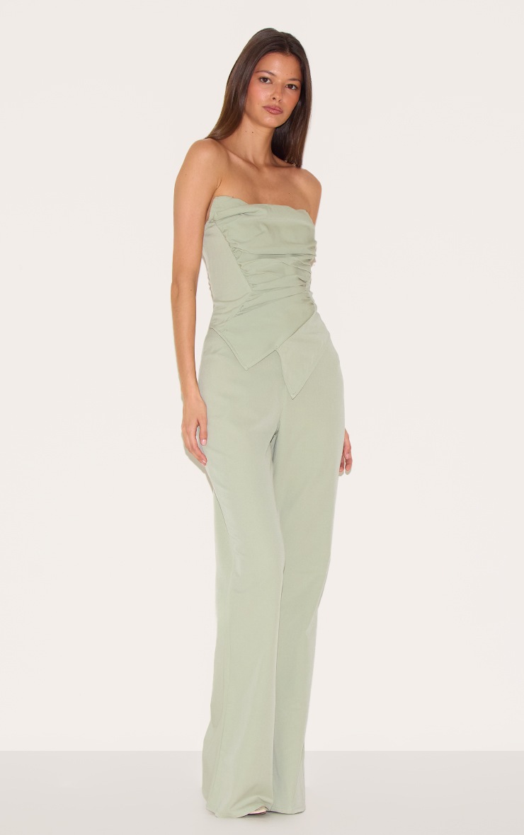 Pretty Little Thing Sage Green Ruch Pointed Corset Bandeau Jumpsuit