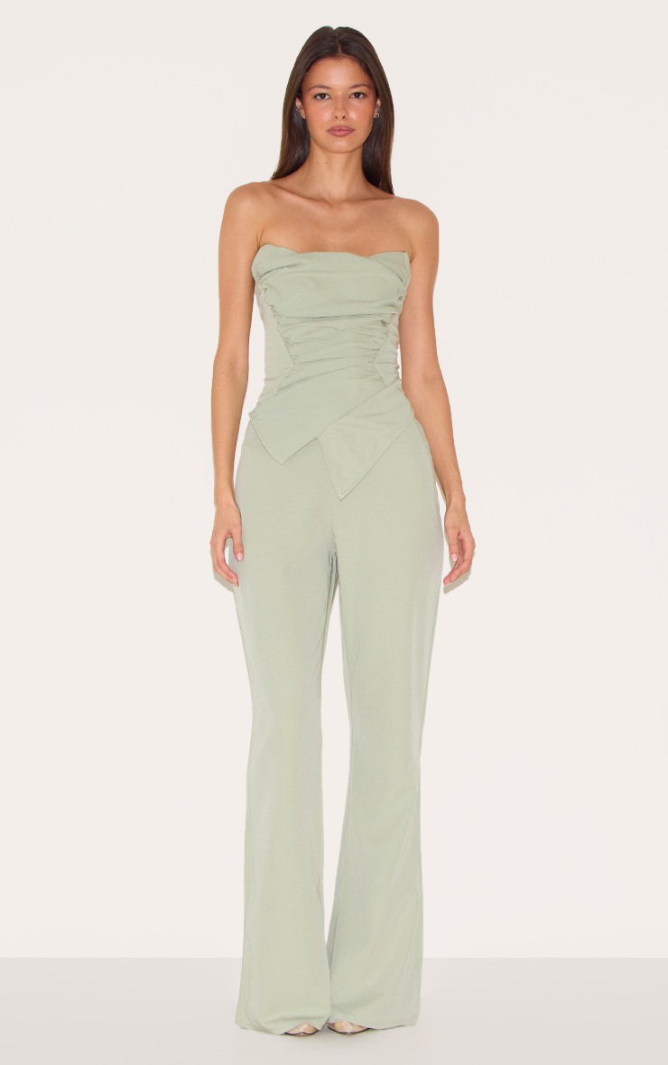 Pretty Little Thing Sage Green Ruch Pointed Corset Bandeau Jumpsuit