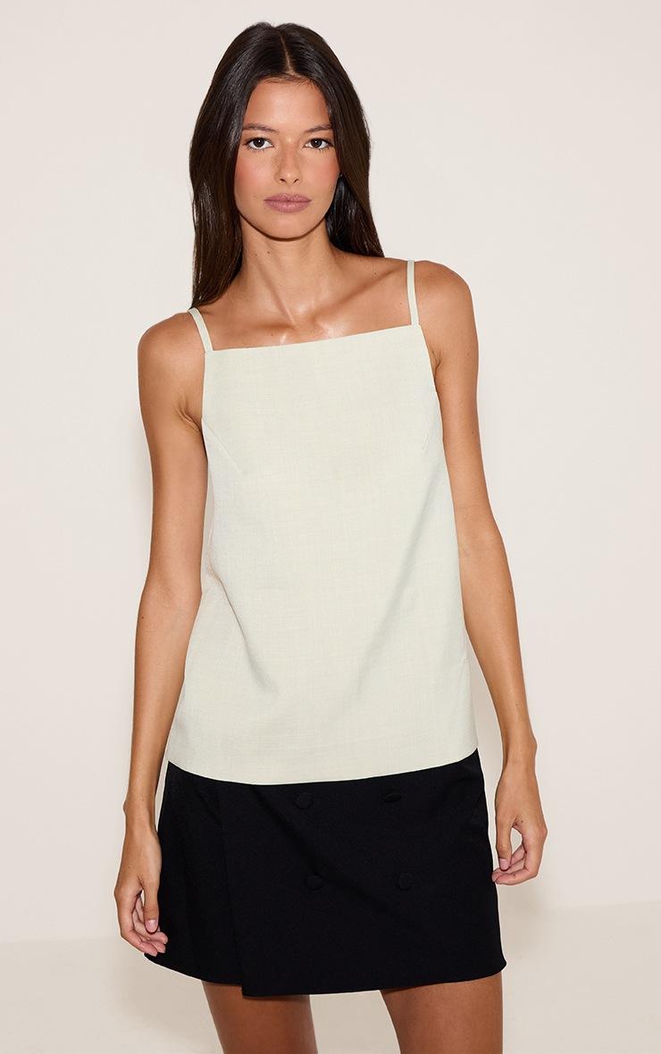 Pretty Little Thing Sage Green Structured Woven Back Strap Detail Cami Top
