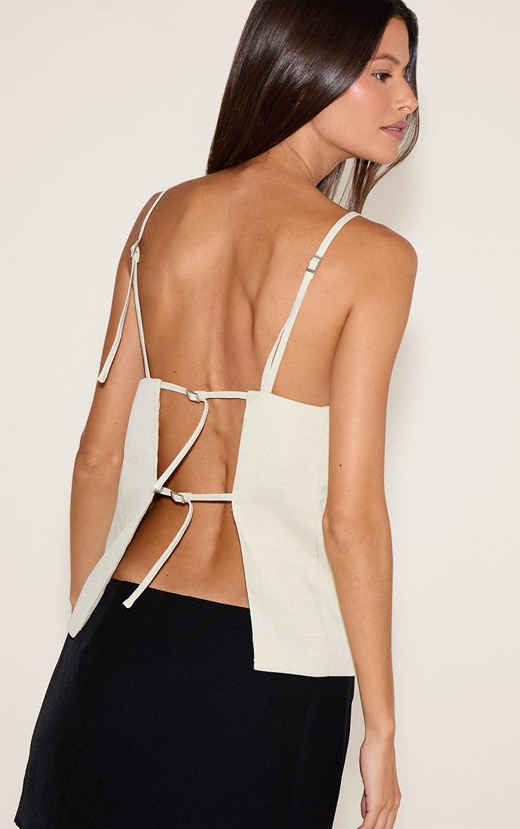 Pretty Little Thing Sage Green Structured Woven Back Strap Detail Cami Top