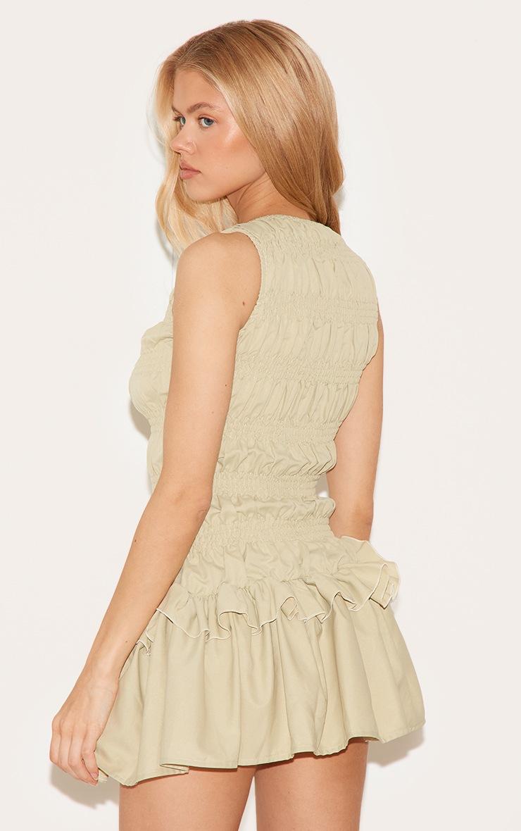 Pretty Little Thing Sage Green Tailored Shirred Frill Shift Dress