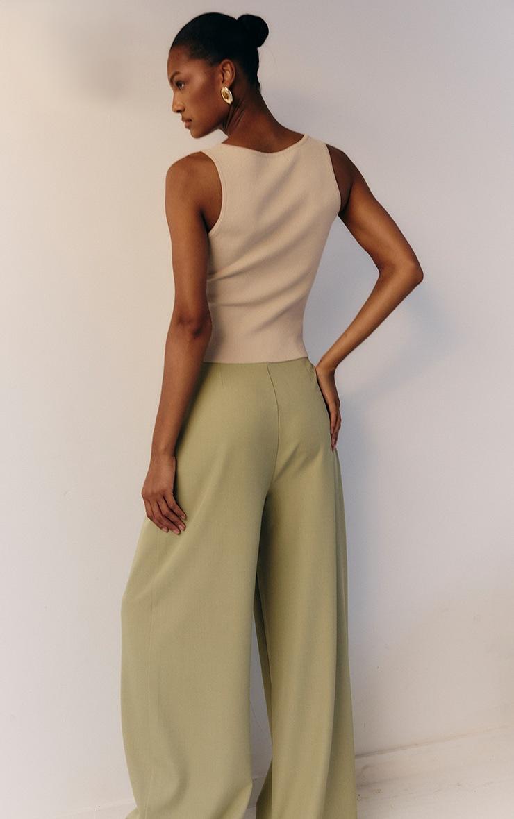 Pretty Little Thing Sage Green Tailored Woven Pleat Detail Wide Leg Pants