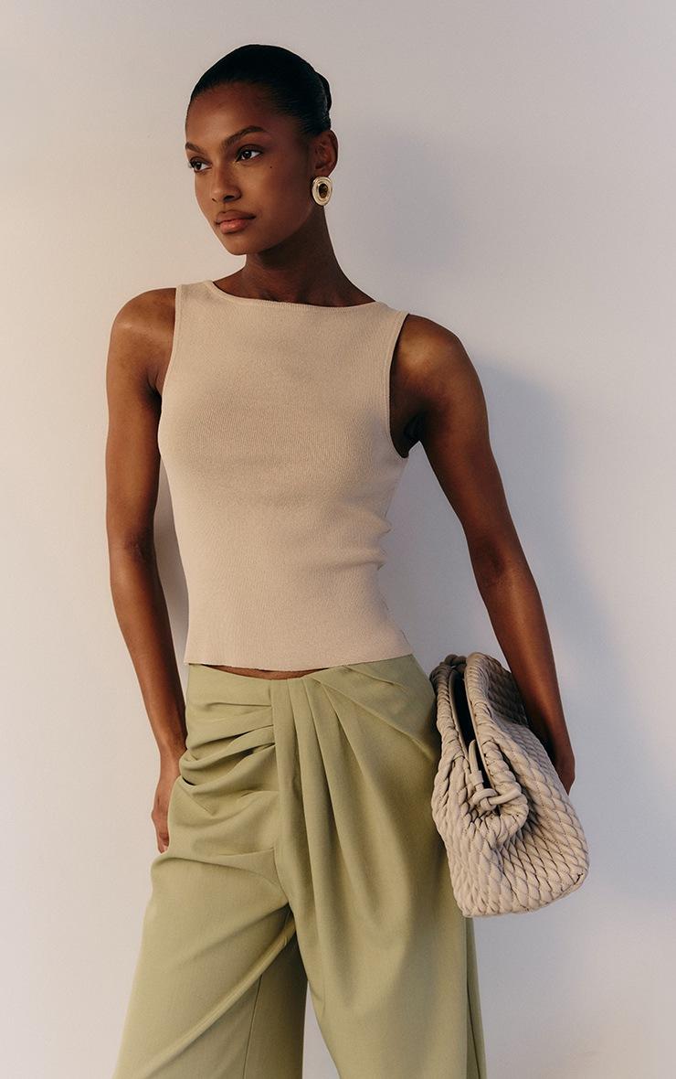 Pretty Little Thing Sage Green Tailored Woven Pleat Detail Wide Leg Pants