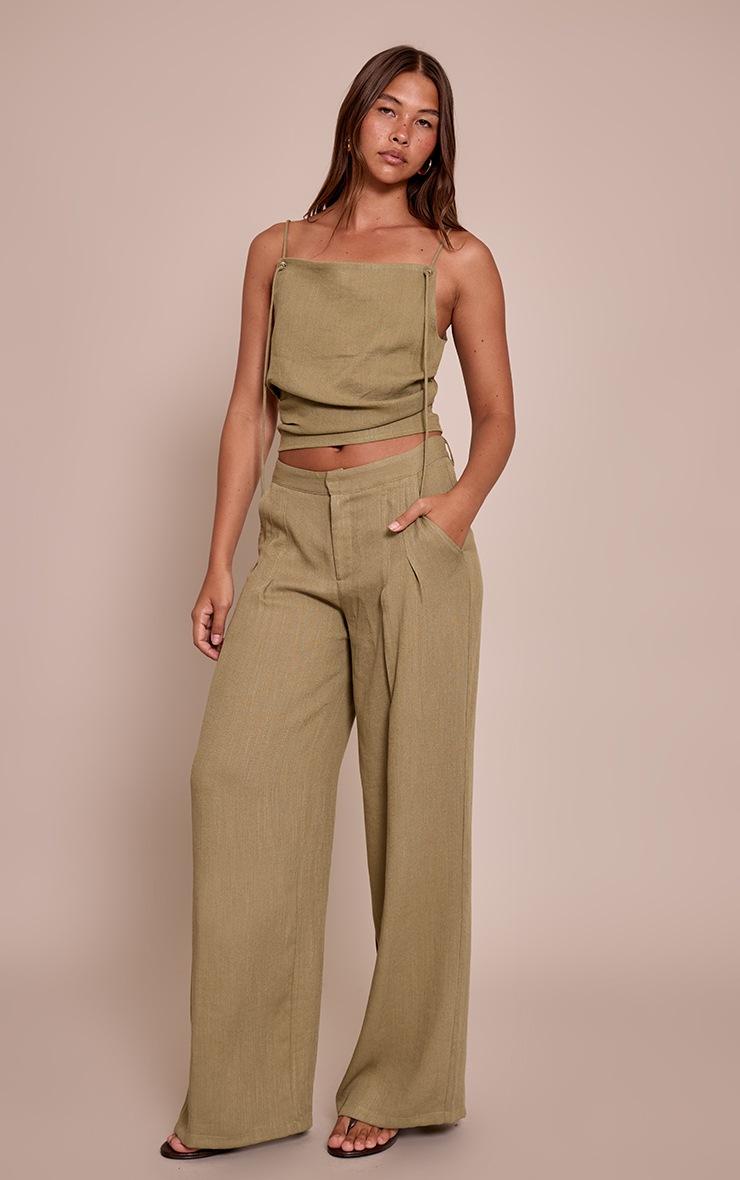 Pretty Little Thing Sage Green Textured Strap Detail Top