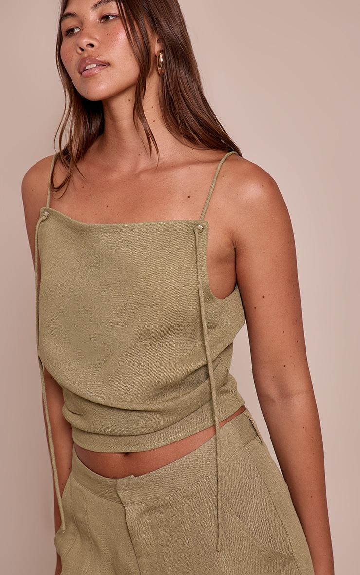 Pretty Little Thing Sage Green Textured Strap Detail Top