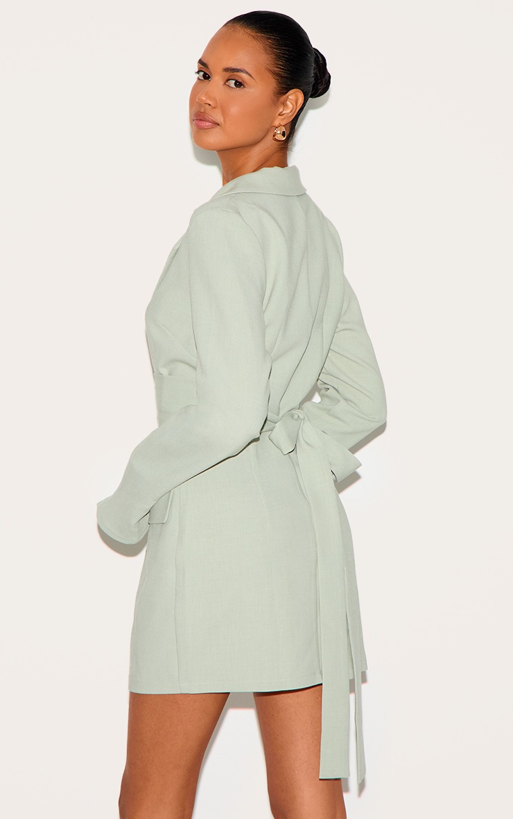 Pretty Little Thing Sage Green Woven Belted Blazer Dress