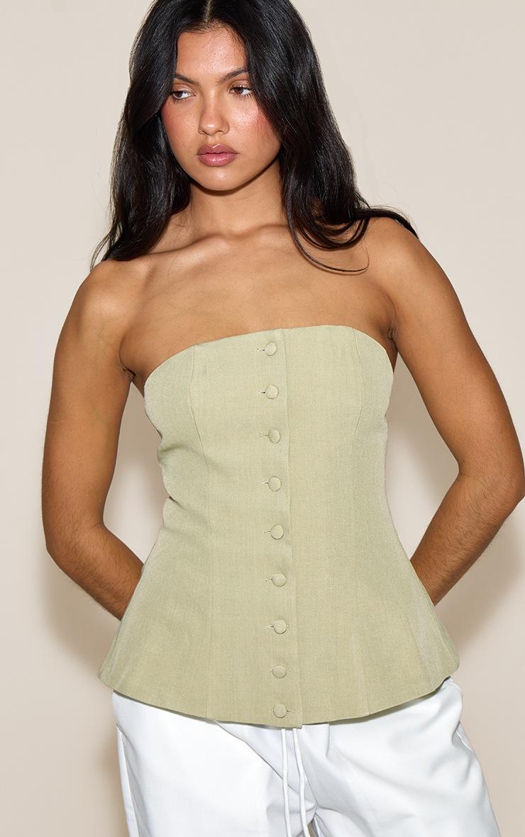 Pretty Little Thing Sage Green Woven Structured Bandeau Vest