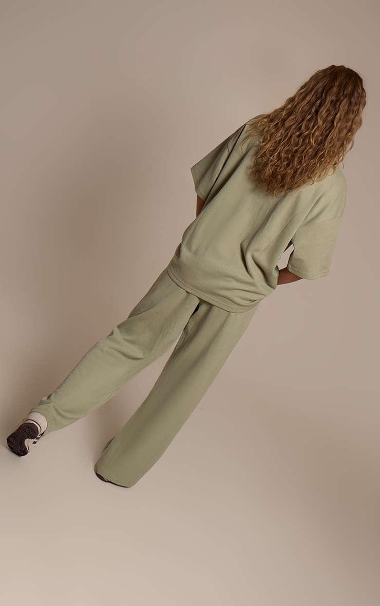 Pretty Little Thing Sage Khaki Jersey Mid Rise Wide Leg Pant