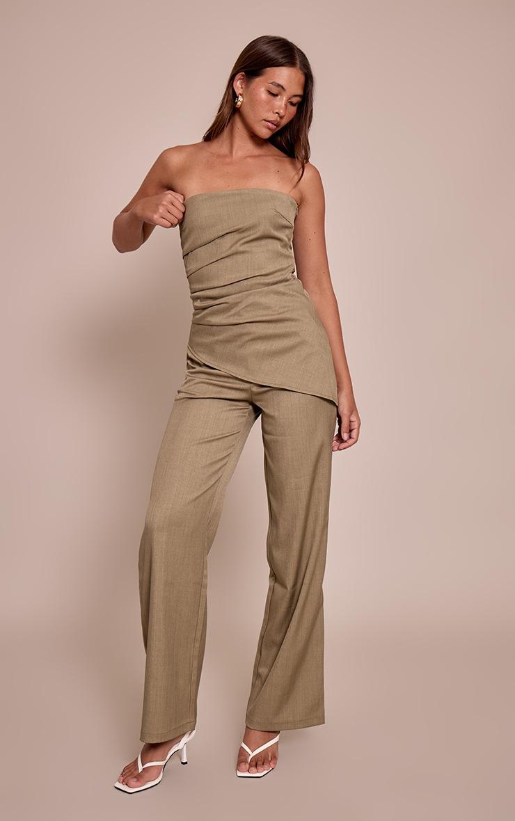 Pretty Little Thing Sage Khaki Tailored Woven Bandeau Top