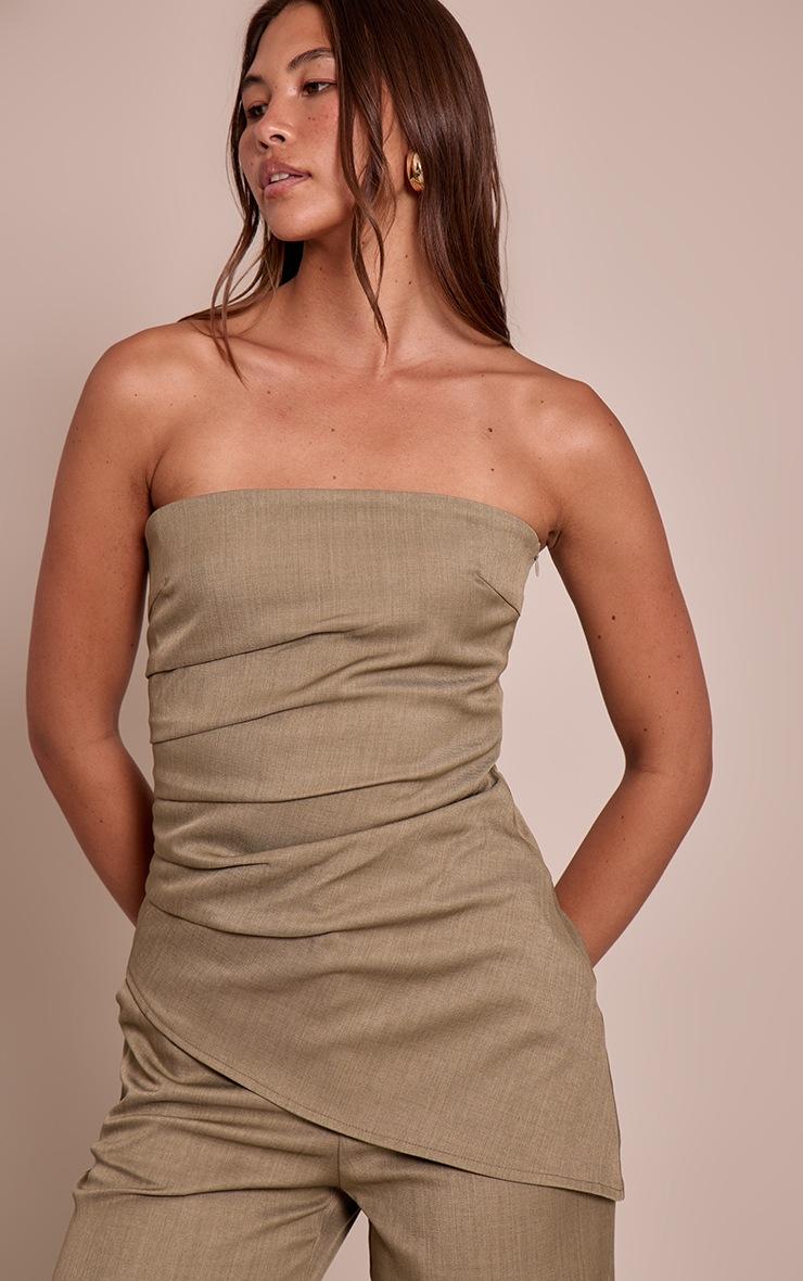 Pretty Little Thing Sage Khaki Tailored Woven Bandeau Top
