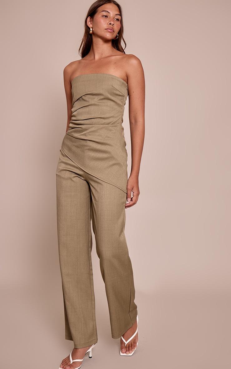 Pretty Little Thing Sage Khaki Tailored Woven Wide Leg Pants