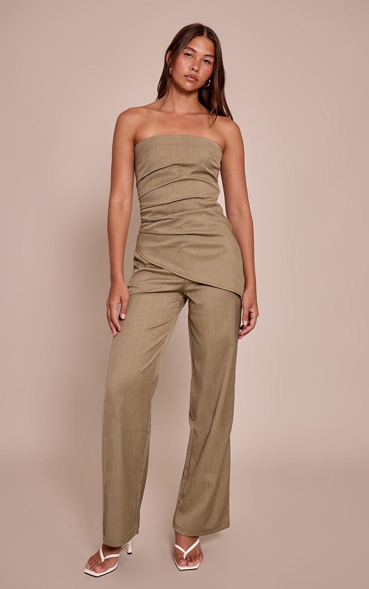 Pretty Little Thing Sage Khaki Tailored Woven Wide Leg Pants