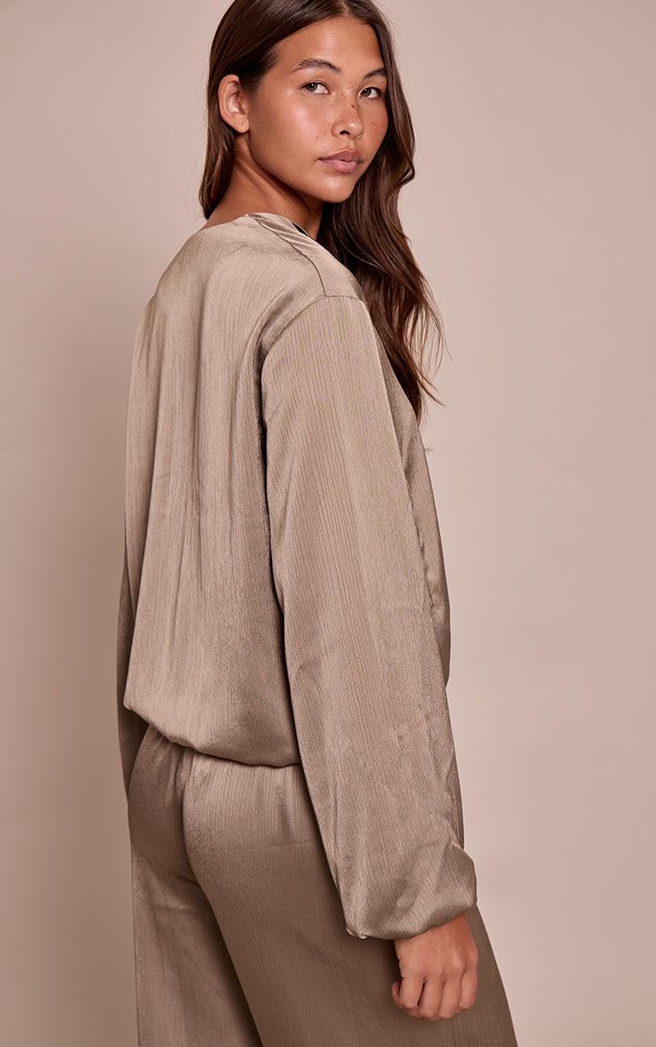 Pretty Little Thing Sage Khaki Textured Satin High Neck Jacket