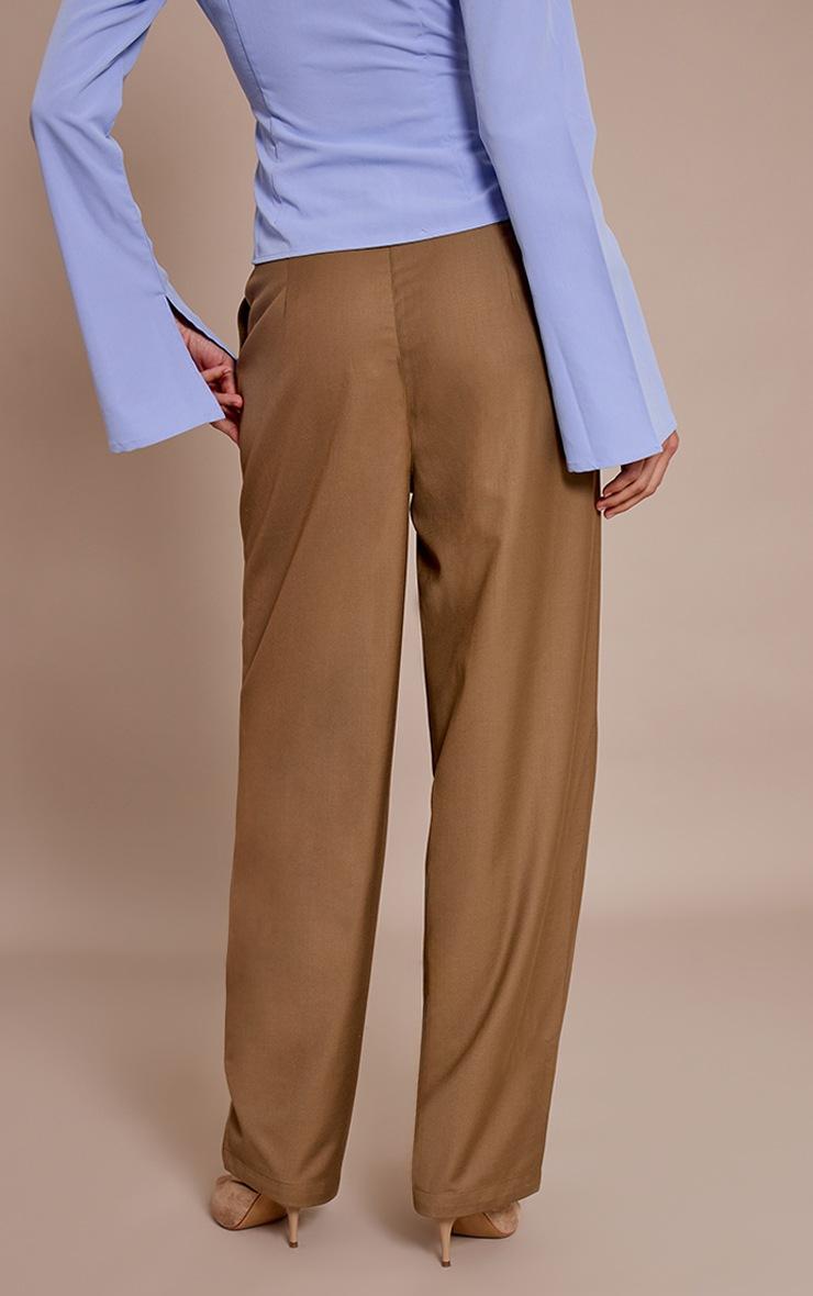 Pretty Little Thing Sage Khaki Woven Button Barrel Leg Seam Pants