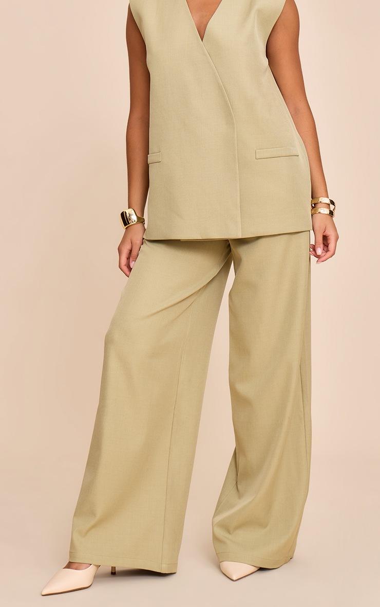 Pretty Little Thing Sage Khaki Woven Extreme Wide Leg Pleated Mid Rise Wide Leg Pants