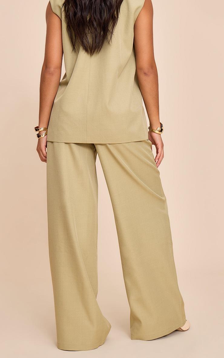 Pretty Little Thing Sage Khaki Woven Extreme Wide Leg Pleated Mid Rise Wide Leg Pants