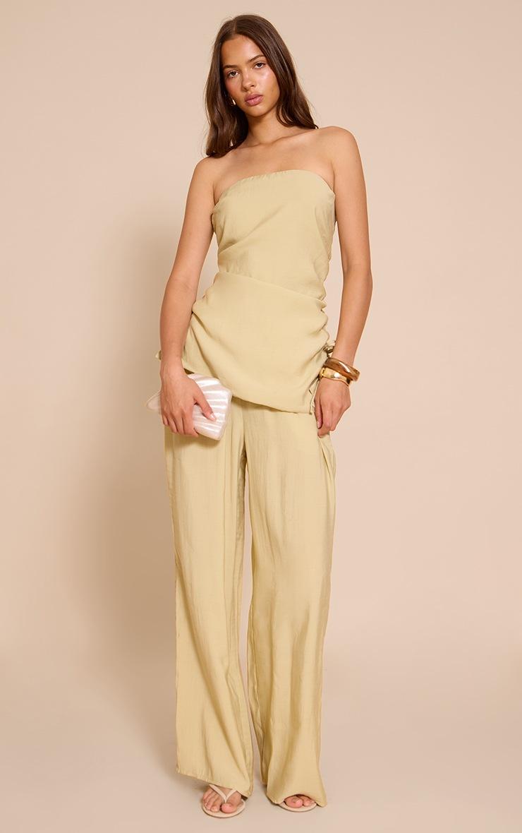 Pretty Little Thing Sage Khaki Woven Straight Leg Pant