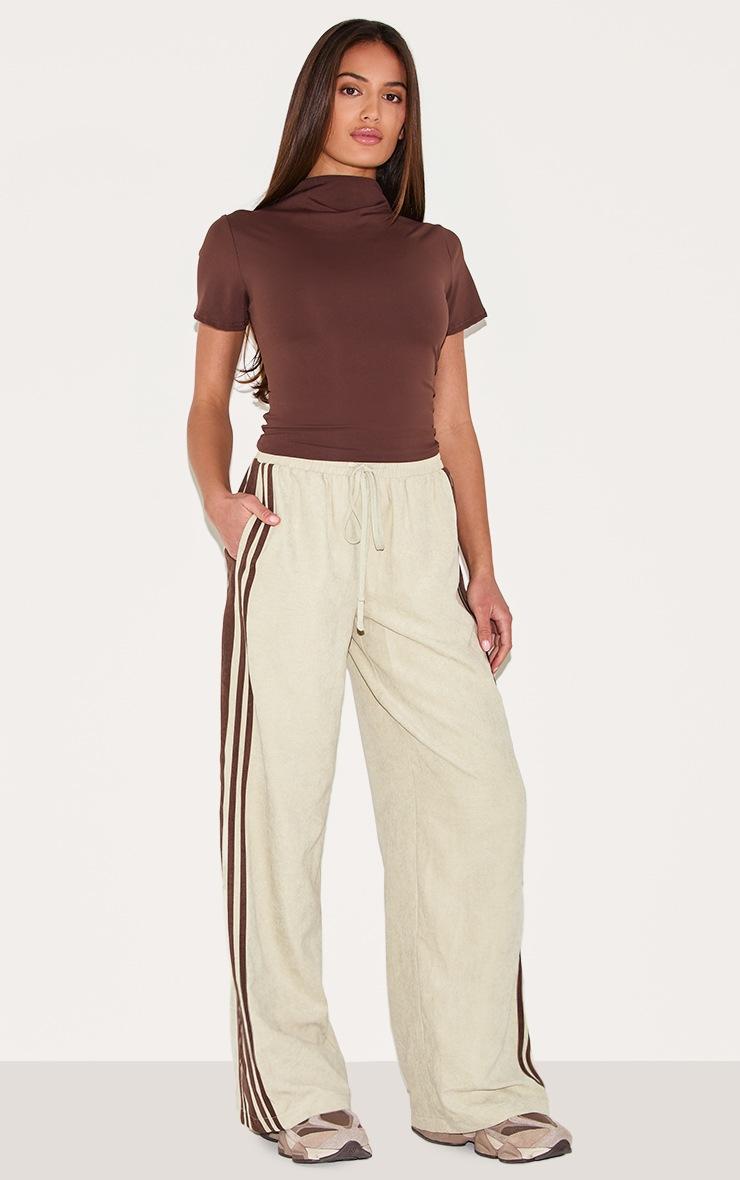 Pretty Little Thing Sage Peach Skin Contrast Stripe Wide Leg Pants