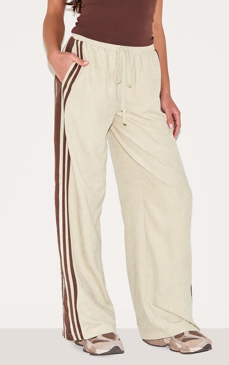 Pretty Little Thing Sage Peach Skin Contrast Stripe Wide Leg Pants