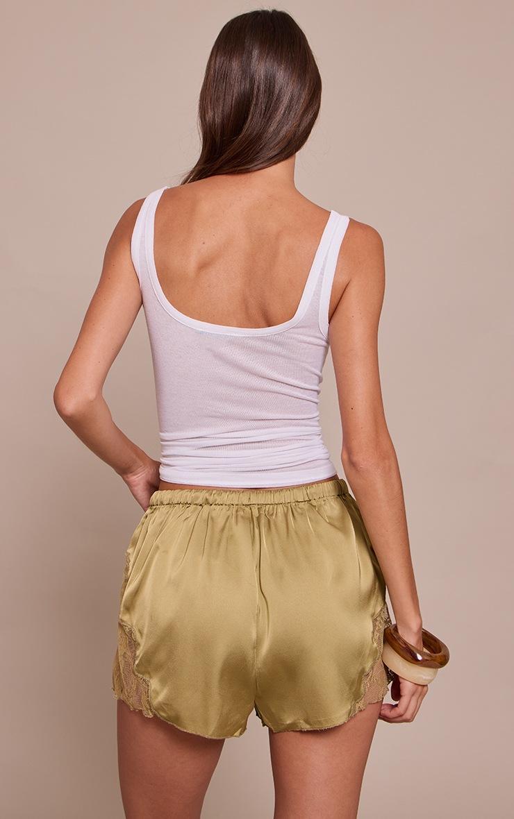 Pretty Little Thing Sage Satin Lace Drawstring Shorts
