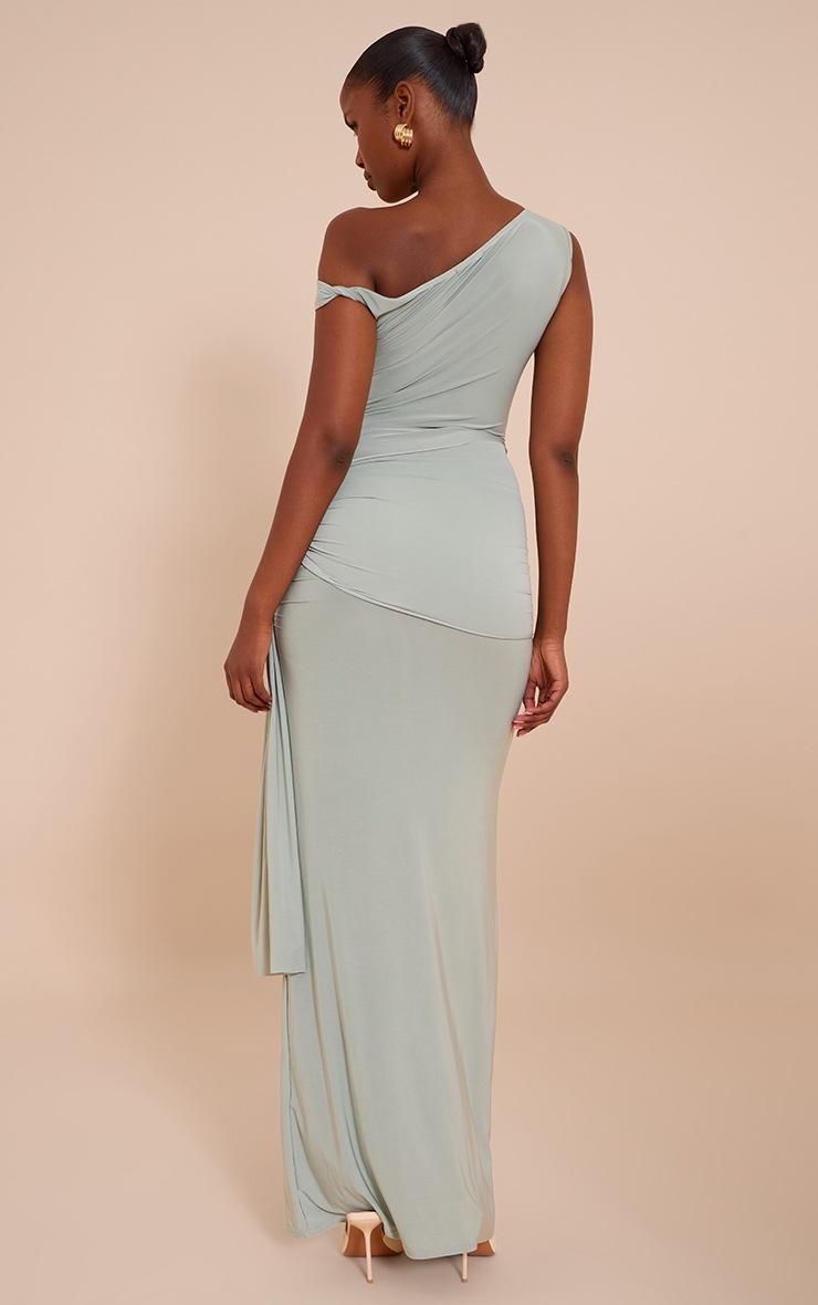 Pretty Little Thing Sage Slinky Off Shoulder Wrap Detail Maxi Dress