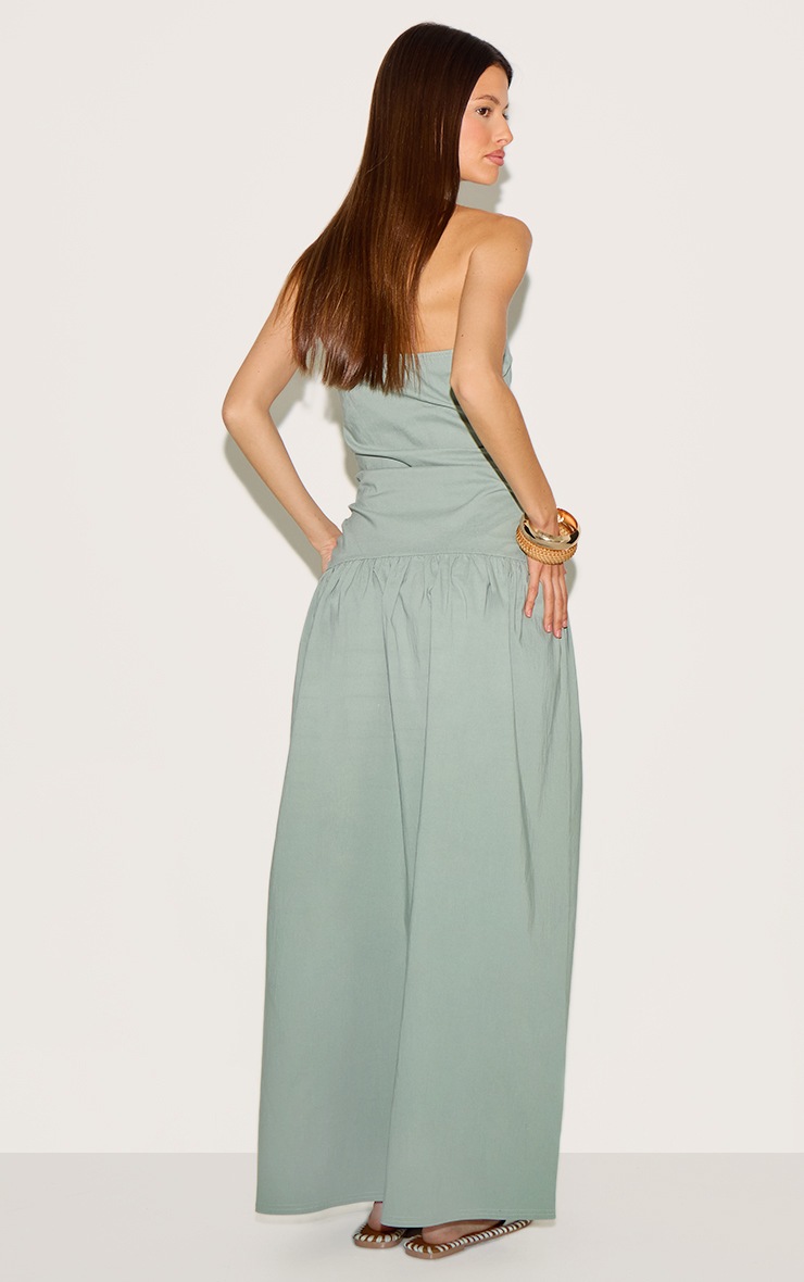 Pretty Little Thing Sage Stretch Woven Bandeau Ruched Maxi Dress