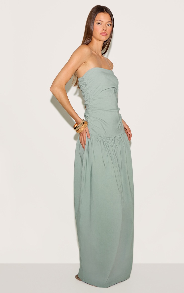 Pretty Little Thing Sage Stretch Woven Bandeau Ruched Maxi Dress