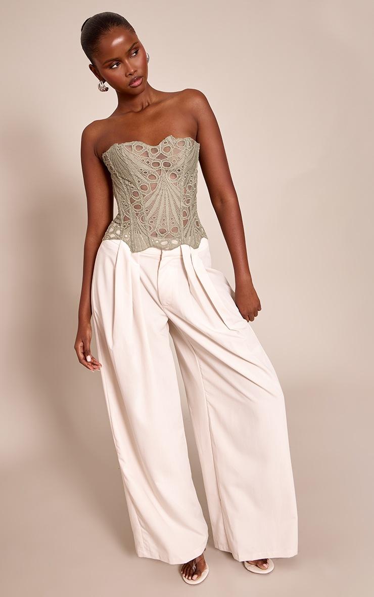 Pretty Little Thing Sage Textured Sheer Floral Lace Corset