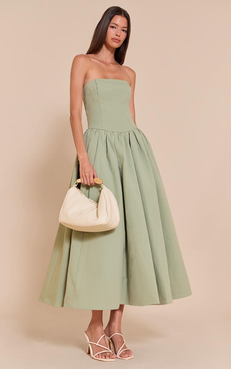 Pretty Little Thing Sage Woven Bandeau Ruched Skater Midaxi Dress