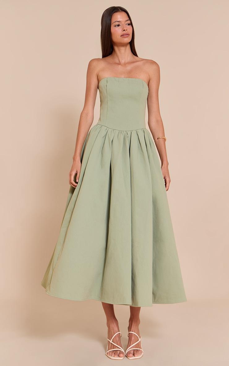 Pretty Little Thing Sage Woven Bandeau Ruched Skater Midaxi Dress