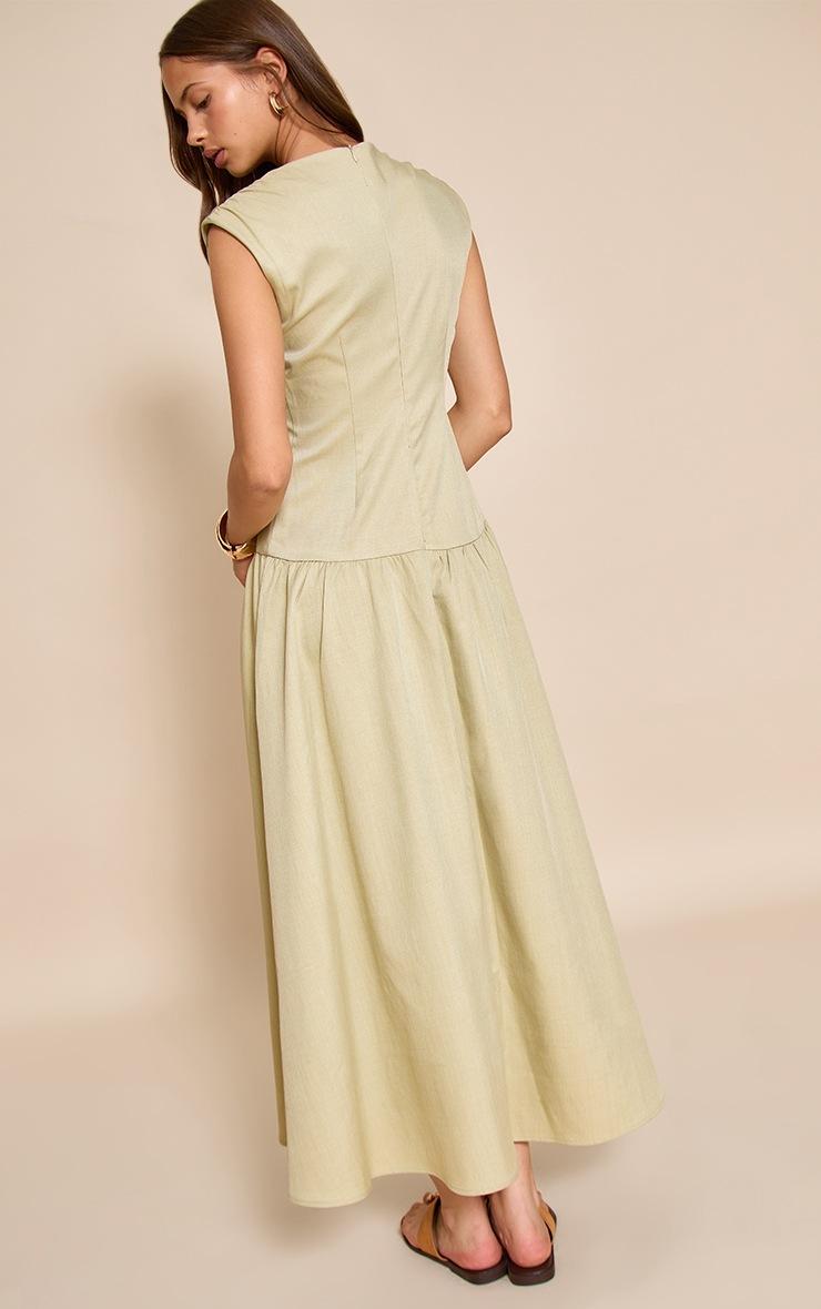 Pretty Little Thing Sage Woven Boat Neck Dropped Waist Maxi Dress