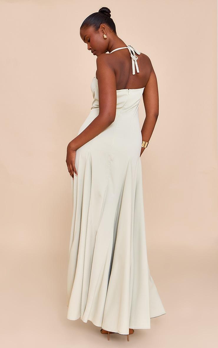 Pretty Little Thing Sage Woven Halterneck Ruched Bust Detail Maxi Dress