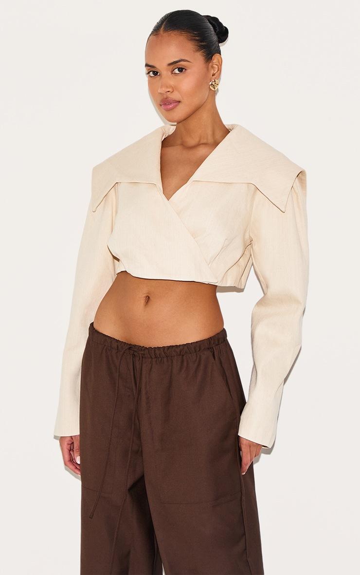 Pretty Little Thing Sand Cross Over Asymmetric Cropped Jacket