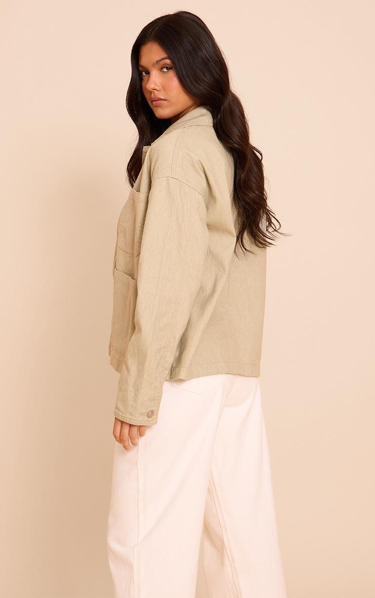 Pretty Little Thing Sand Curved Pocket Denim Jacket