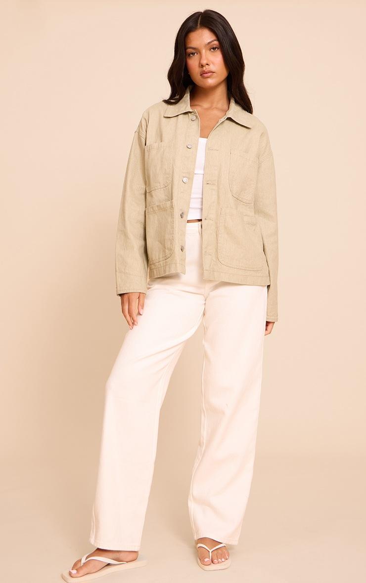Pretty Little Thing Sand Curved Pocket Denim Jacket
