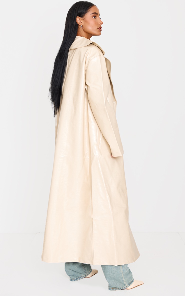 Pretty Little Thing Sand Faux Leather Croc Trench Coat