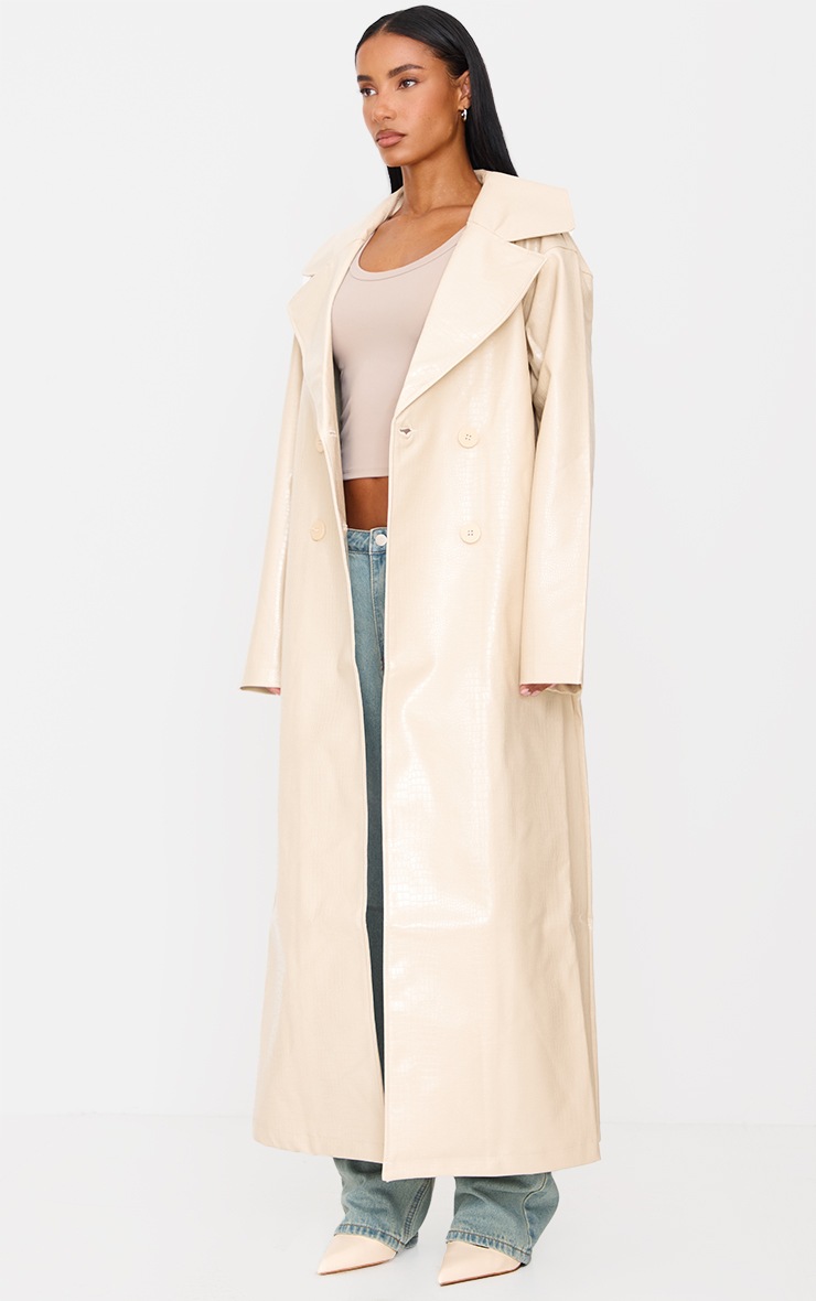 Pretty Little Thing Sand Faux Leather Croc Trench Coat