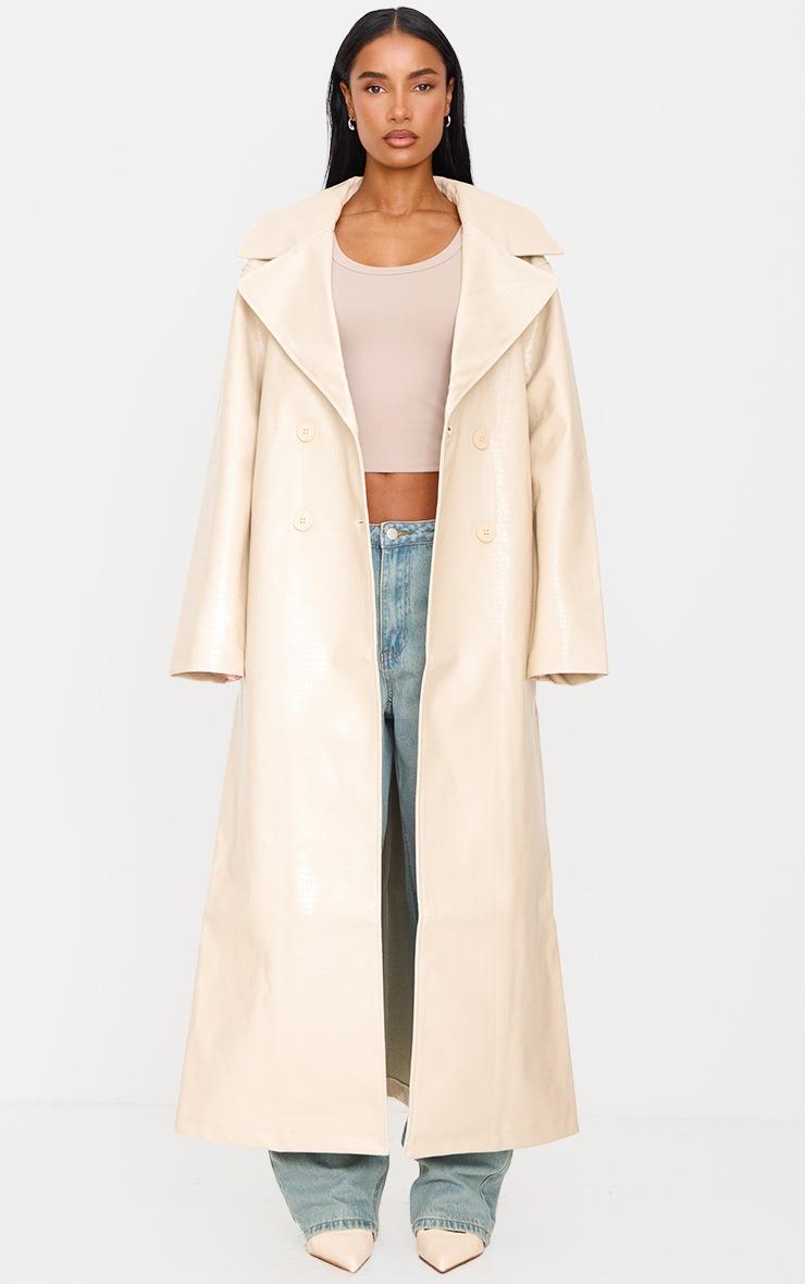 Pretty Little Thing Sand Faux Leather Croc Trench Coat