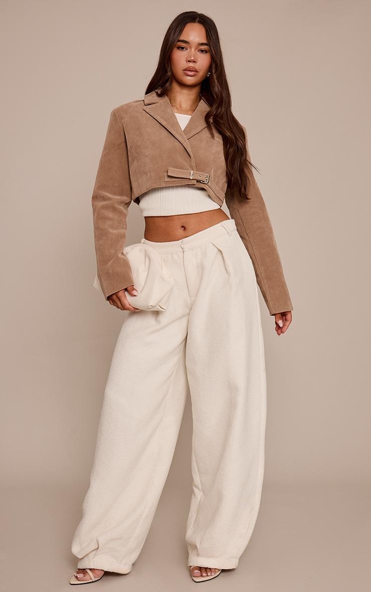 Pretty Little Thing Sand Faux Suede Extreme Cropped Blazer
