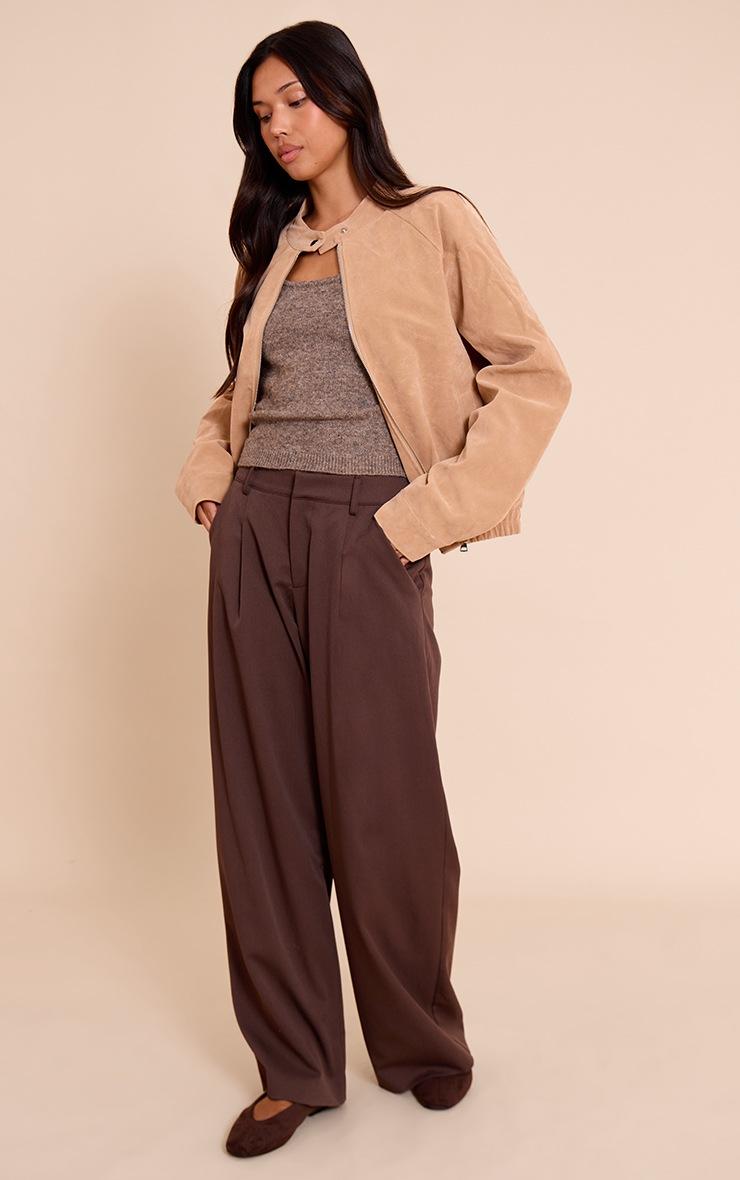 Pretty Little Thing Sand Faux Suede Racer Neck Jacket