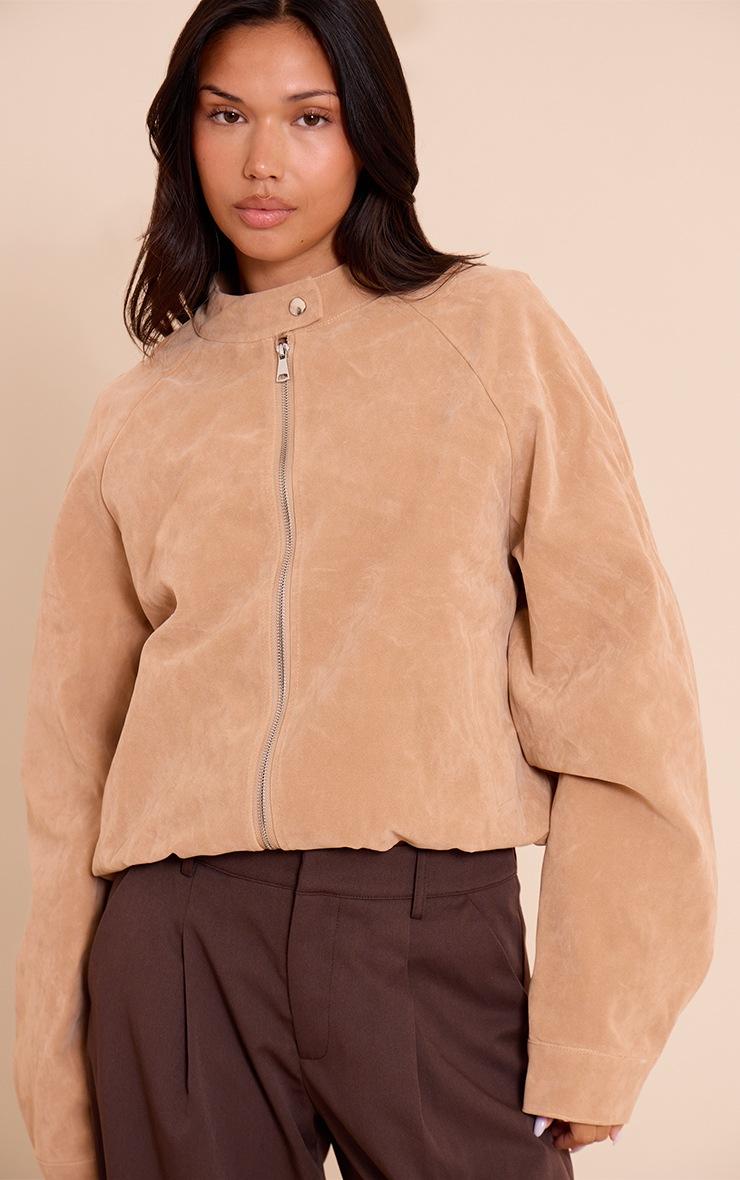 Pretty Little Thing Sand Faux Suede Racer Neck Jacket