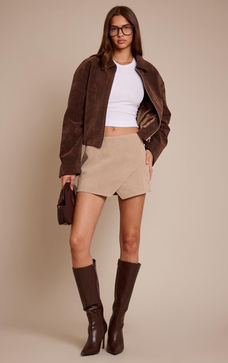Pretty Little Thing Sand Faux Suede Wrap Mini Skirt